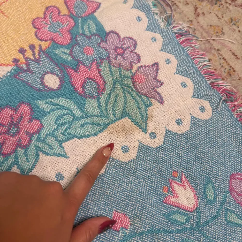 Vintage 80s / 90s pastel teddy bear tea party small tapestry blanket